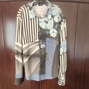 Just Cavalli Black and Blue Floral Striped Shirt